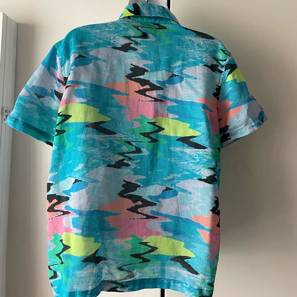 SOLID & STRIPED blue pink green colorful linen cotton short sleeved shirt xs - Picture 6 of 10